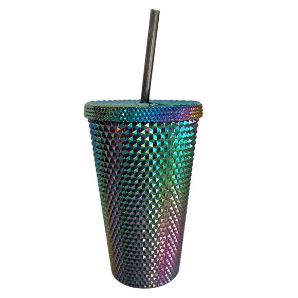 NWT Starbucks OIL SLICK Cold Cup Grande BLACK BLING Tumbler Rainbow Studded 2023 - Picture 2 of 4